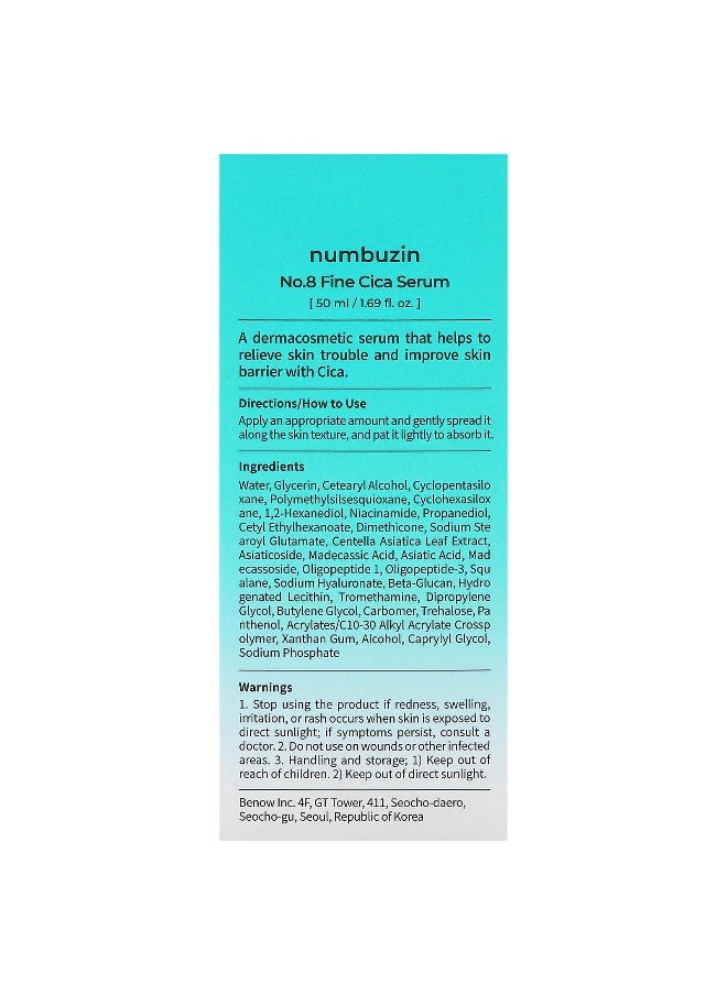 numbuzin Numbuzin, No.8 Fine Cica Serum, 1.69 fl oz (50 ml)  - Image 3