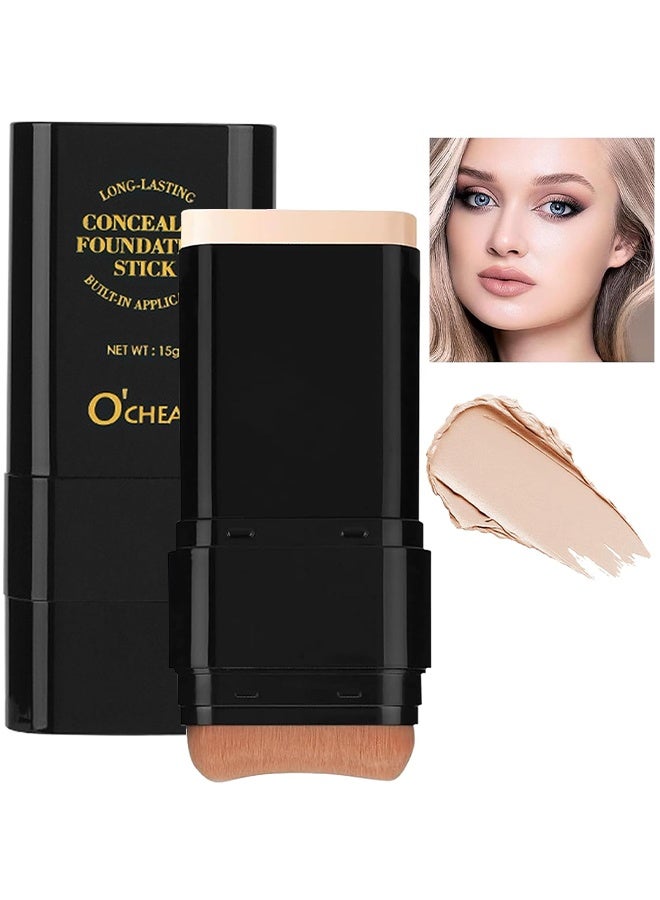 OCHEAL Concealer Foundation Stick, 2 In 1 Dual-Ended Long-Lasting Concealer Foundation Stick With Brush, Long-wear Lightweight Brighten Stick, Blemish Contouring, Face Concealer Beauty Makeup, 01#IVORY TINT - Image 1