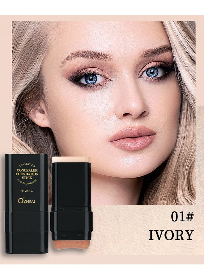 OCHEAL Concealer Foundation Stick, 2 In 1 Dual-Ended Long-Lasting Concealer Foundation Stick With Brush, Long-wear Lightweight Brighten Stick, Blemish Contouring, Face Concealer Beauty Makeup, 01#IVORY TINT - Image 2