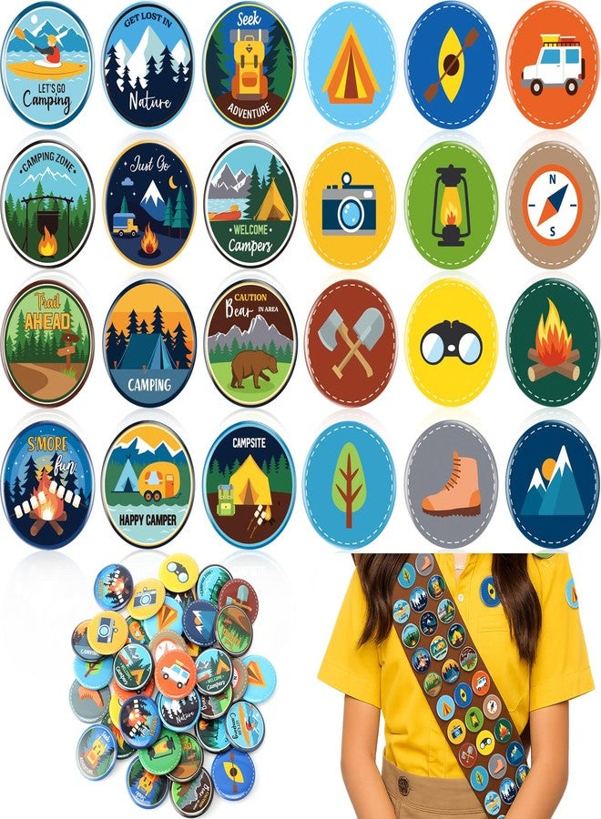 Eaasty 120 Pcs Scout Camping Pins Bulk Outdoor Nature Camp Badges Pins Halloween DIY Costume Accessories for Camping Party Favors Classroom Home Decoration - Image 1