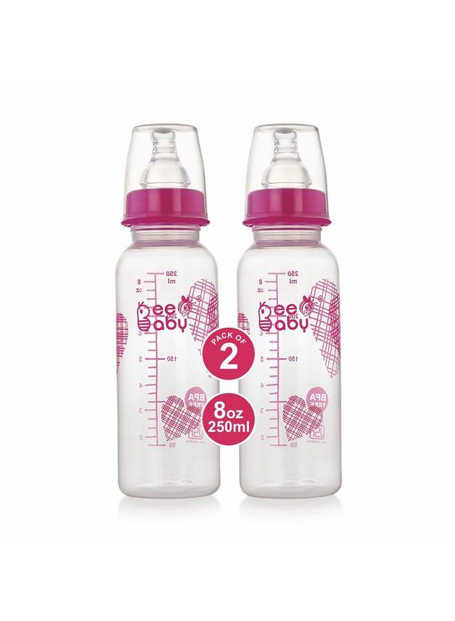 Beebaby Basic Slim Neck Baby Feeding Bottle With Premium Anticolic Comfort Silicone Nipple For New Born Infant Toddler Babies 100% Bpa Free 8 Months + (250 Ml 8 Oz.) (Pink) (Pack Of 2) - Image 1