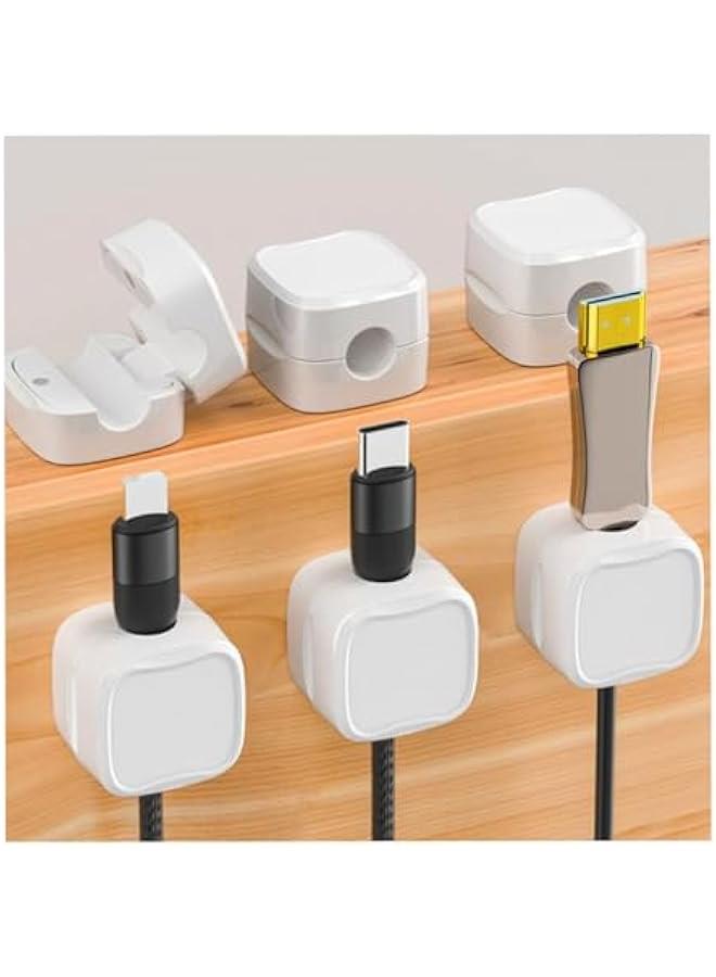 HOOKOR 6 Pack Magnetic Cable Clips, Wire Holder Keeper Organizer, Organize Phone USB Charger Cable for Home, Office, Car, Desk, Nightstand, White (71-03)
