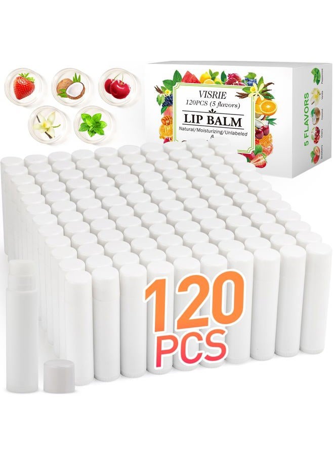 VISRIE 120 Pack Lip Balm Unlabeled, Natural Lip Balm Bulk Blank Tube, Personalized Lip Balm for Party Favors and Gift Basket Filling, Wedding or Baby Shower-5 Flavors - Image 1