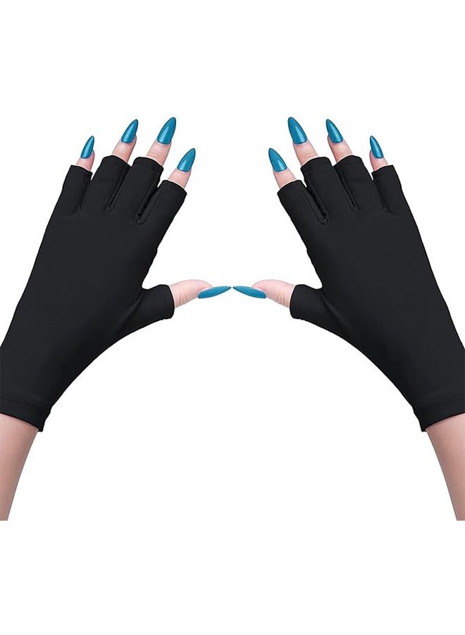 جارلو قفازات مضادة للأشعة فوق البنفسجية لمصباح الأظافر الهلامي، وقفازات حماية احترافية للتقليم، وقفازات واقية من الأشعة فوق البنفسجية، وقفاز للعناية بالبشرة بدون أصابع، للاستخدام المنزلي في الهواء الطلق. - Image 1