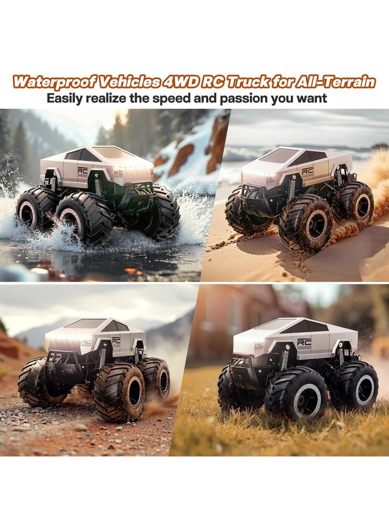 فيشينجدا شاحنة مونستر تعمل بالتحكم عن بعد مع قاعدة شحن، سيارة RC برمائية 4WD بمقياس 1:18 – تدور 360 درجة وتقف بنقرة واحدة، لعبة مقاومة للماء تعمل على الطرق الوعرة بتردد 2.4 جيجاهرتز للأطفال الصبيان هدية عيد ميلاد للأعمار 6+ - Image 2