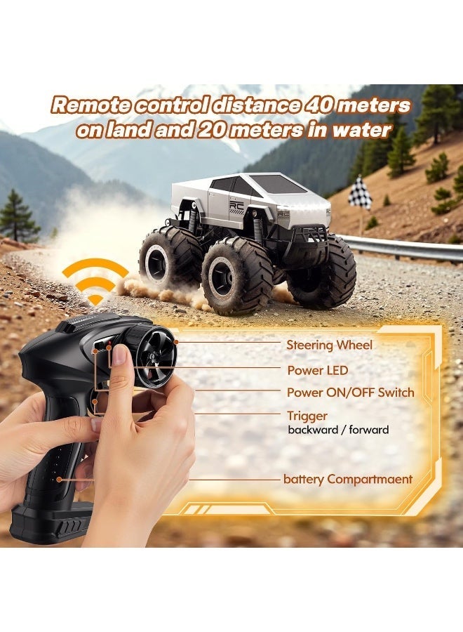 فيشينجدا شاحنة مونستر تعمل بالتحكم عن بعد مع قاعدة شحن، سيارة RC برمائية 4WD بمقياس 1:18 – تدور 360 درجة وتقف بنقرة واحدة، لعبة مقاومة للماء تعمل على الطرق الوعرة بتردد 2.4 جيجاهرتز للأطفال الصبيان هدية عيد ميلاد للأعمار 6+ - Image 3