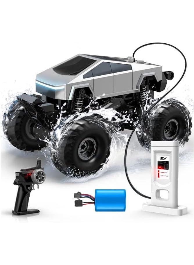 فيشينجدا شاحنة مونستر تعمل بالتحكم عن بعد مع قاعدة شحن، سيارة RC برمائية 4WD بمقياس 1:18 – تدور 360 درجة وتقف بنقرة واحدة، لعبة مقاومة للماء تعمل على الطرق الوعرة بتردد 2.4 جيجاهرتز للأطفال الصبيان هدية عيد ميلاد للأعمار 6+ - Image 1