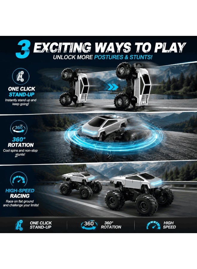 فيشينجدا سيارة مونستر RC برمائية 4WD بمقياس 1:16 للأطفال، سيارة تحكم عن بعد مقاومة للماء لجميع التضاريس، تحكم 2.4GHz حتى 45 متر، دوران 360 درجة ووقوف بضغطة واحدة، وضع سرعة عالية، أضواء LED، محطة شحن وشحن Type-C، فضي تقني، هدية للأولاد والبنات عمر 8+ - Image 3