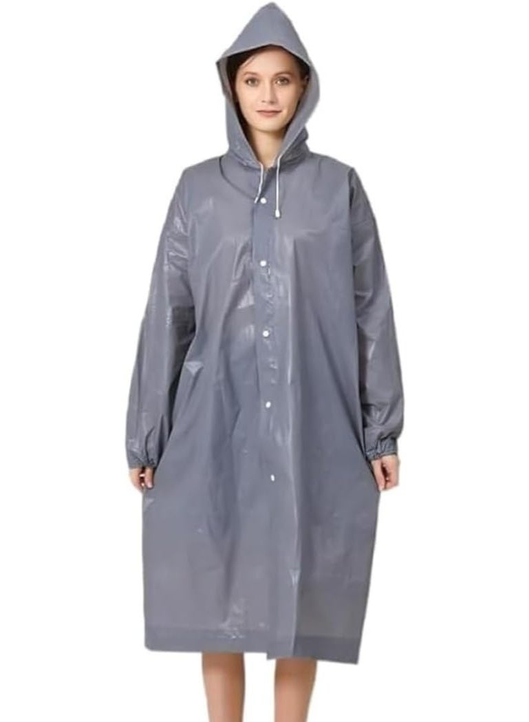 معطف مطر قابل لاعادة الاستخدام للبالغين من مادة ايفا مقاوم للماء بتصميم محمول وقابل للتعبئة للسفر والتخييم والانشطة الخارجية، جاكيت مطر سميك طويل للرجال والنساء - Image 1