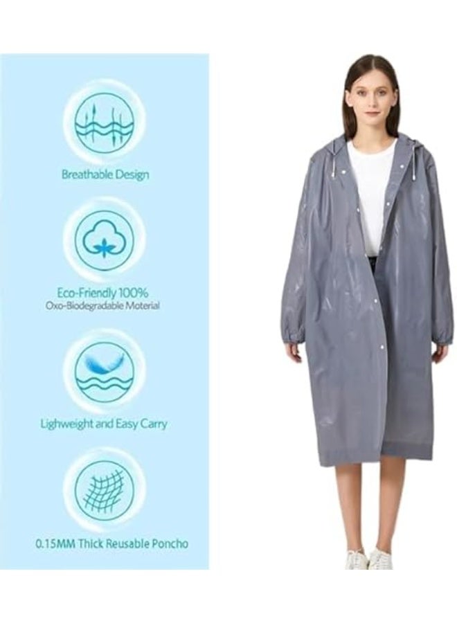 معطف مطر قابل لاعادة الاستخدام للبالغين من مادة ايفا مقاوم للماء بتصميم محمول وقابل للتعبئة للسفر والتخييم والانشطة الخارجية، جاكيت مطر سميك طويل للرجال والنساء - Image 2