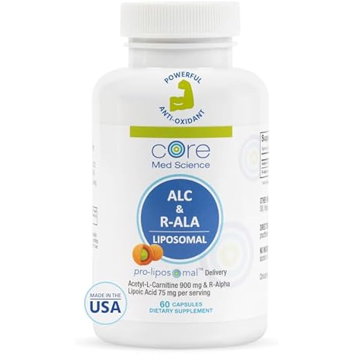 Core Med Science Liposomal ALC & R-ALA Supplement Capsules - Acetyl-L-Carnitine (900mg) & R-Alpha Lipoic Acid (75mg) - Promotes Energy & Focus - Supports Mental Function & Memory Cognition (60 Count) - Image 1