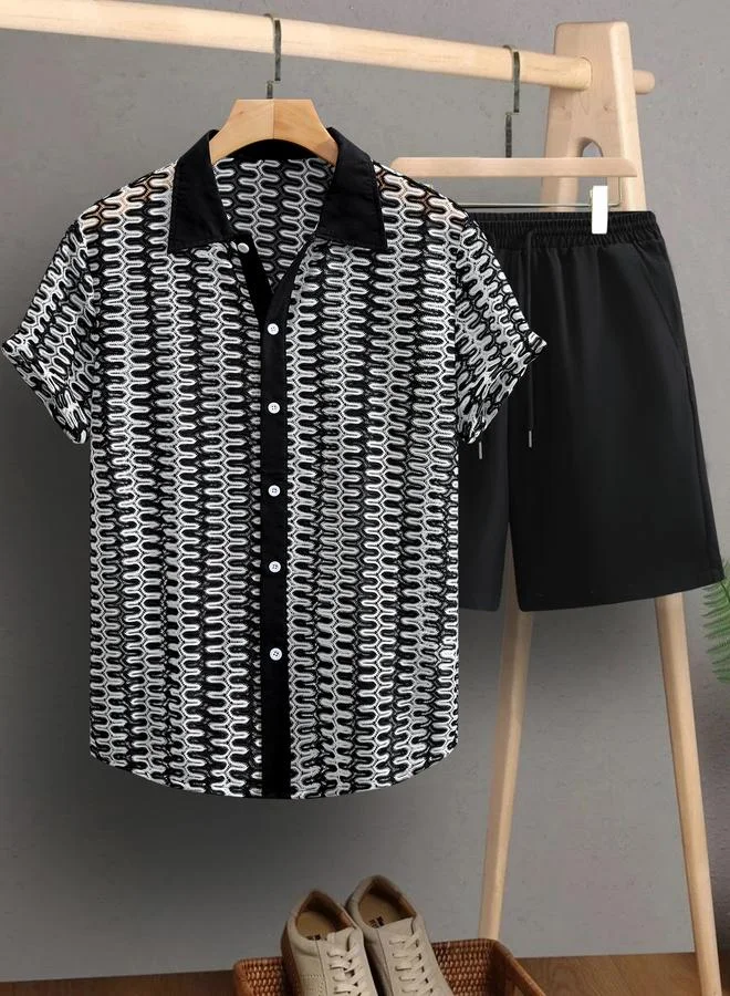 Take Two Men Geometric Print Shirt and Shorts Co-Ords