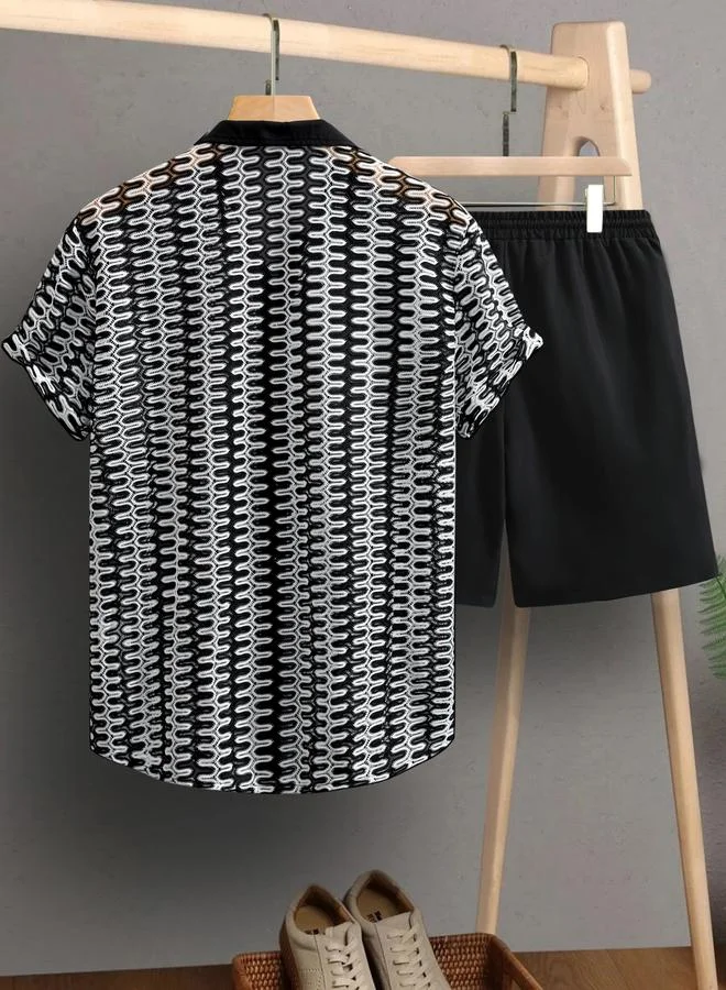 Take Two Men Geometric Print Shirt and Shorts Co-Ords