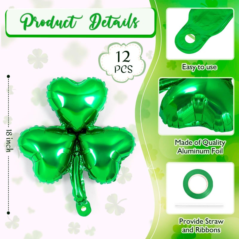 YOTHORN 12 Pcs St Patrick Day Balloons,18 Inch Shamrock Balloons,Clover Foil Balloon,Lucky Irish Balloon for Baby Shower Wedding Birthday St. Patricks Day Party Decorations - Image 2