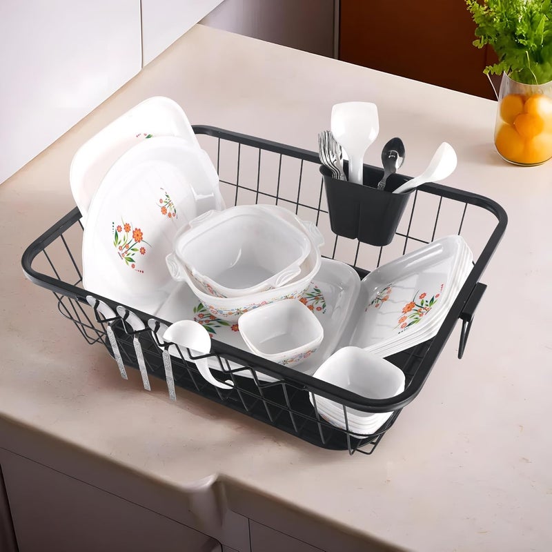 Kuber Industries Stainless Steel Dish Drying Rack For Kitchen With Water Strainer Tray | Vessel Drainer Basket & Bartan Stand/Tokra With Handles | Black - Image 2