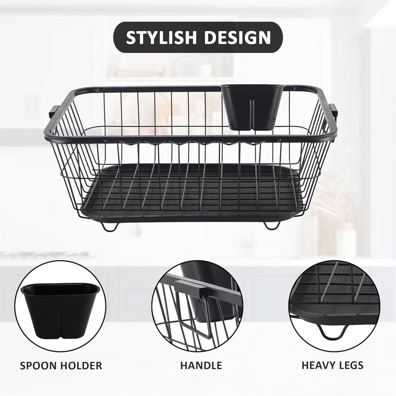 Kuber Industries Stainless Steel Dish Drying Rack For Kitchen With Water Strainer Tray | Vessel Drainer Basket & Bartan Stand/Tokra With Handles | Black - Image 4