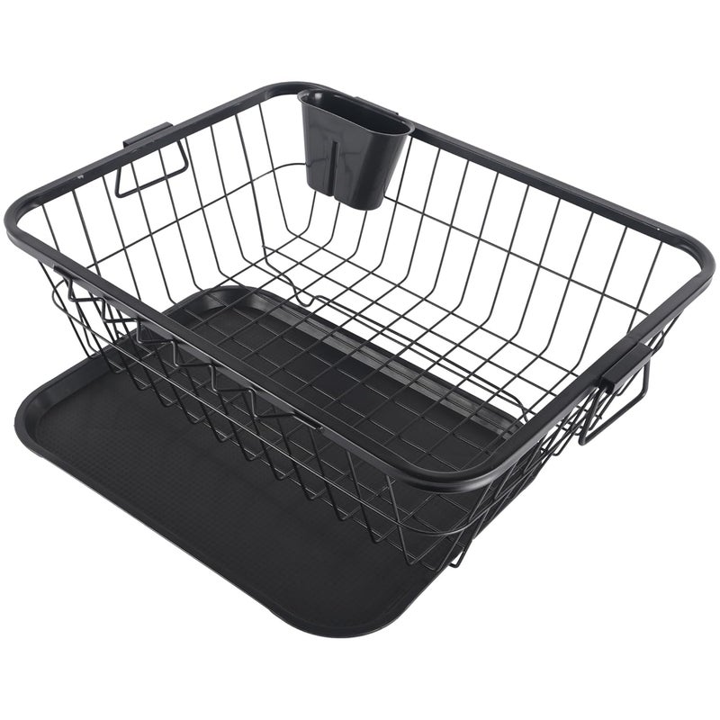 Kuber Industries Stainless Steel Dish Drying Rack For Kitchen With Water Strainer Tray | Vessel Drainer Basket & Bartan Stand/Tokra With Handles | Black - Image 1