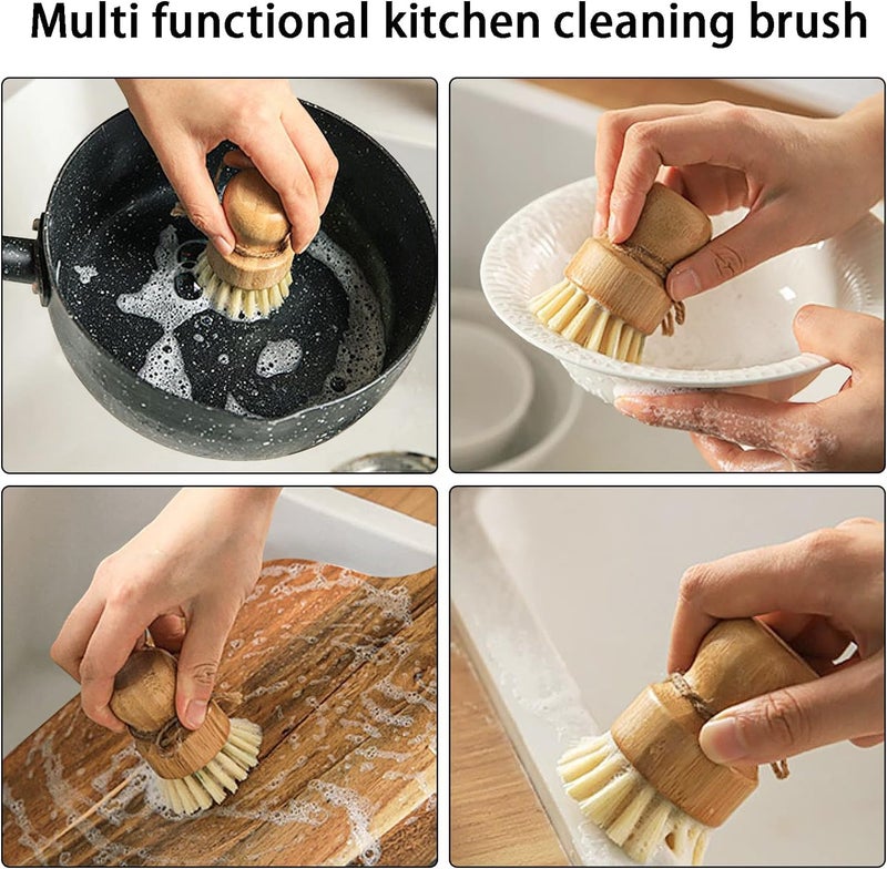 Bamboo Dish Scrub Brushes, Kitchen Wooden Cleaning Scrubbers for Washing Cast Iron Pan/Pot, Natural Sisal +Coconut and Wood Handle, Set of 2 - Image 4