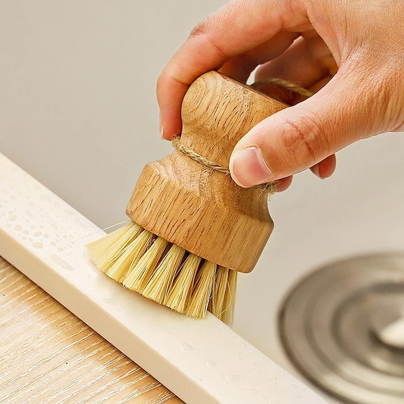 Bamboo Dish Scrub Brushes, Kitchen Wooden Cleaning Scrubbers for Washing Cast Iron Pan/Pot, Natural Sisal +Coconut and Wood Handle, Set of 2 - Image 2