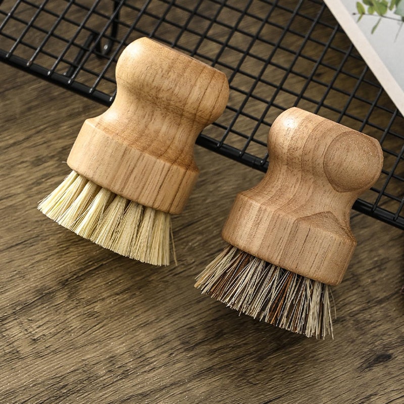 Bamboo Dish Scrub Brushes, Kitchen Wooden Cleaning Scrubbers for Washing Cast Iron Pan/Pot, Natural Sisal +Coconut and Wood Handle, Set of 2 - Image 5