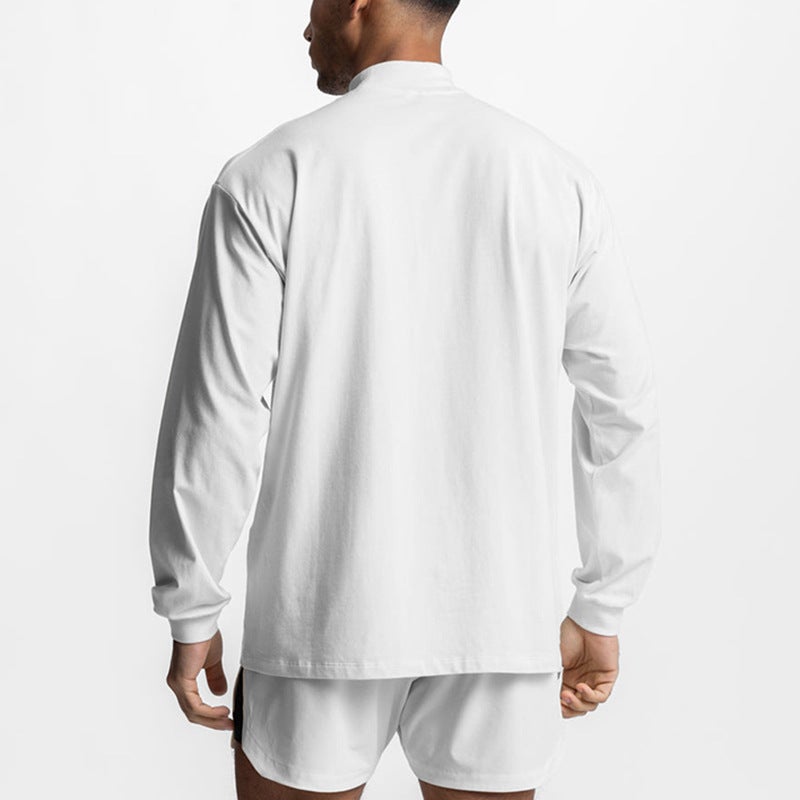 Men's Fitness long-sleeved T-shirt autumn and winter American loose turtleneck muscle sweater casual sports training clothes - Image 5