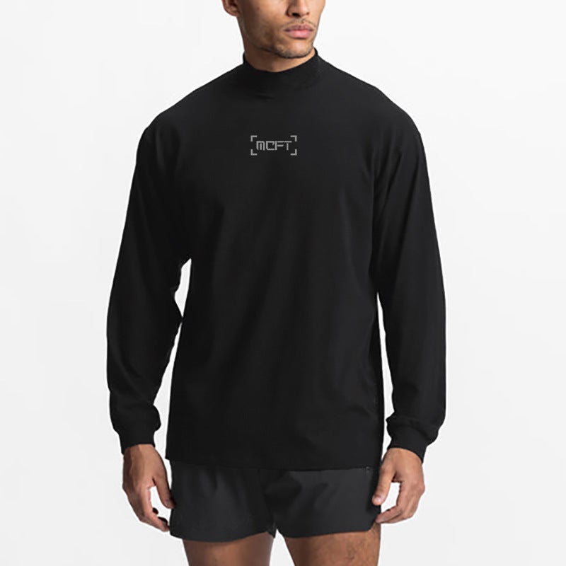 Men's Fitness long-sleeved T-shirt autumn and winter American loose turtleneck muscle sweater casual sports training clothes - Image 2