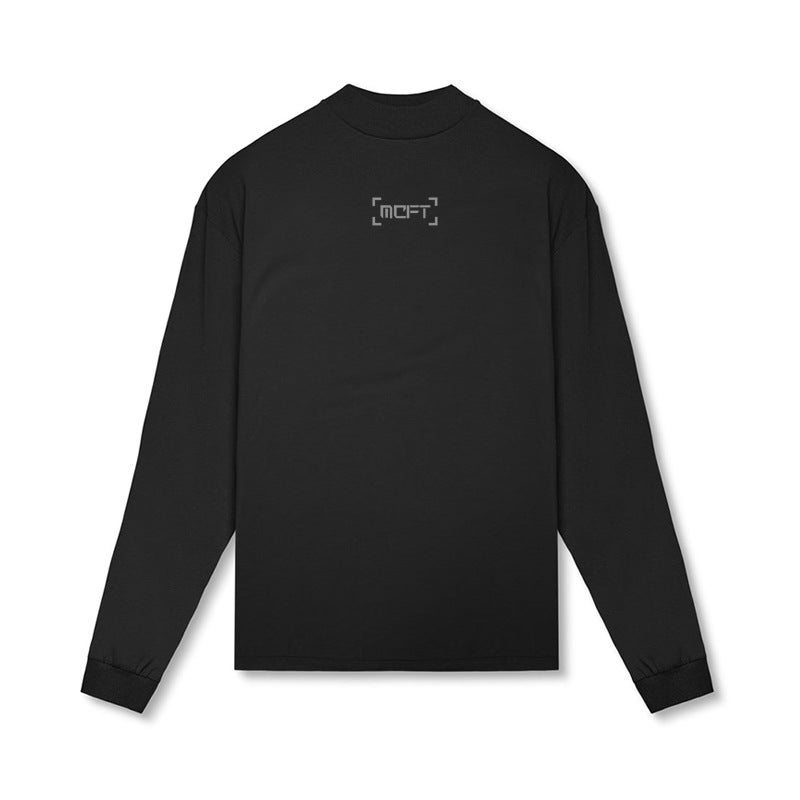 Men's Fitness long-sleeved T-shirt autumn and winter American loose turtleneck muscle sweater casual sports training clothes - Image 4