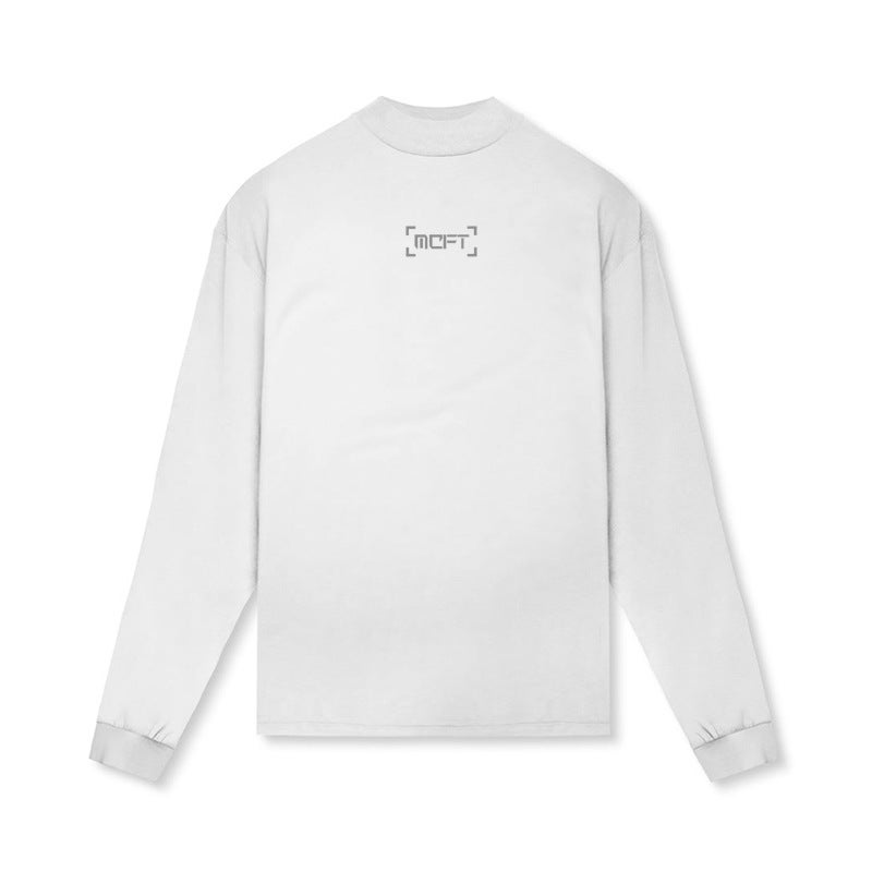 Men's Fitness long-sleeved T-shirt autumn and winter American loose turtleneck muscle sweater casual sports training clothes - Image 1