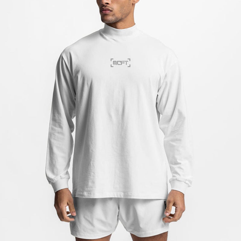 Men's Fitness long-sleeved T-shirt autumn and winter American loose turtleneck muscle sweater casual sports training clothes - Image 3