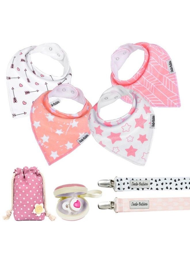 Bandana Drool Bib Set Four 100% Cotton Bibs With Soft Polyester Lining 2 Pacifier Clips Binky Case Pink Gift Bag For Baby Girl Or Boy Shower Adjustable Snap Fit For 3 24 Months - pzsku/Z3DB94816E628E21F2166Z/45/_/1692166838/b789368e-c830-4fc5-90ad-9ad6b586ca40