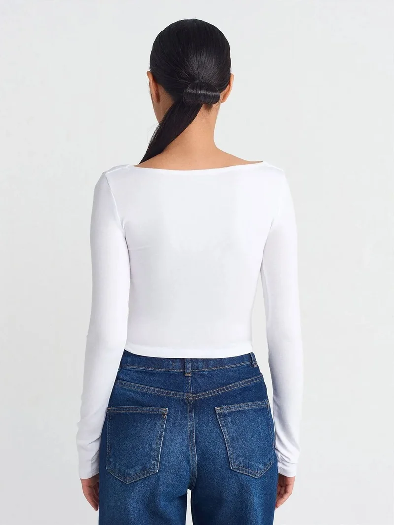 ديلفين Dilvin Women's Cropped Cut-out Square-neck Blouse