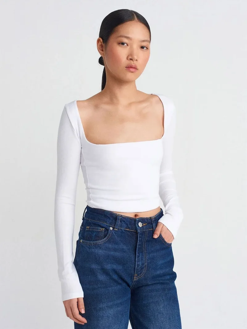 ديلفين Dilvin Women's Cropped Cut-out Square-neck Blouse