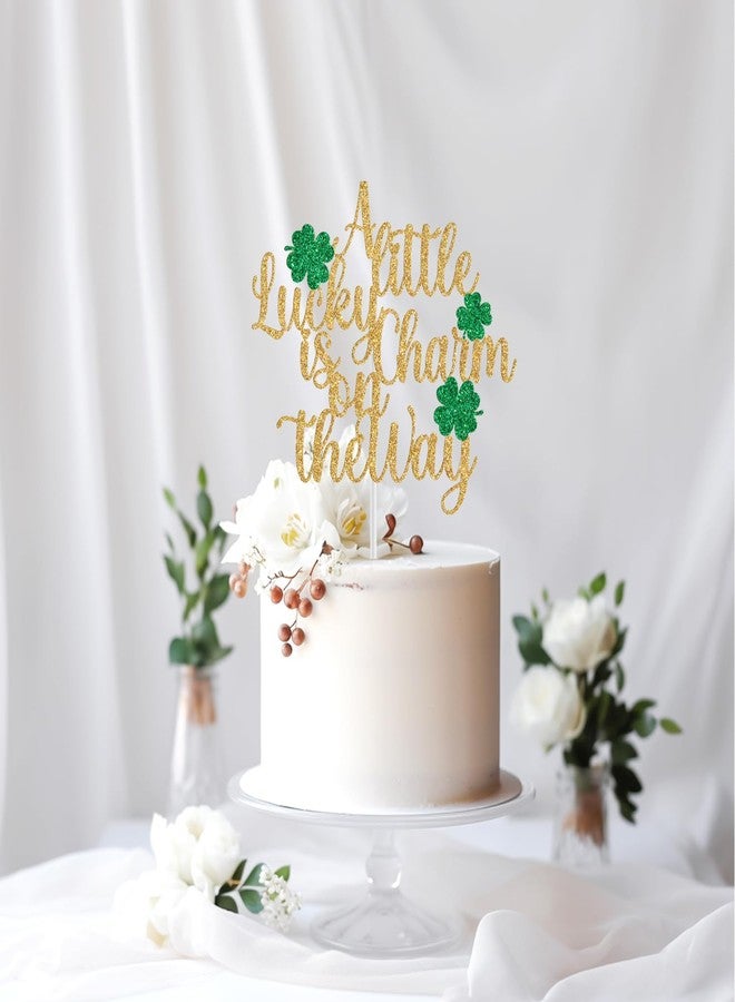 Yotawebery A Little Lucky Charm is on the Way Cake Topper, Lucky Baby Shower Decorations, St Patrick's Day Baby Shower Gender Reveal Party Decorations, Gold Glitter - Image 4