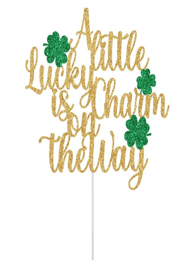 Yotawebery A Little Lucky Charm is on the Way Cake Topper, Lucky Baby Shower Decorations, St Patrick's Day Baby Shower Gender Reveal Party Decorations, Gold Glitter - Image 2