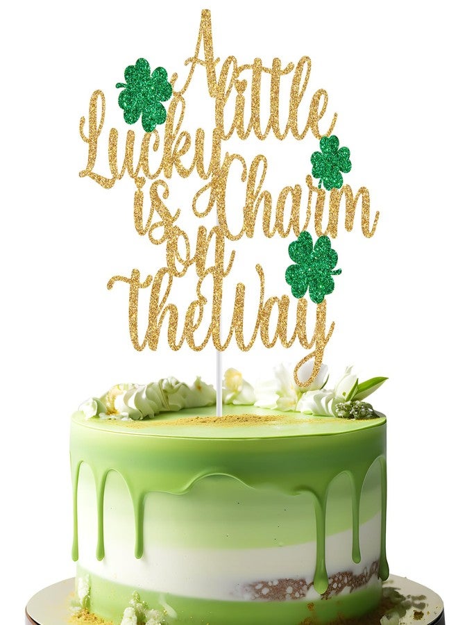 Yotawebery A Little Lucky Charm is on the Way Cake Topper, Lucky Baby Shower Decorations, St Patrick's Day Baby Shower Gender Reveal Party Decorations, Gold Glitter - Image 1