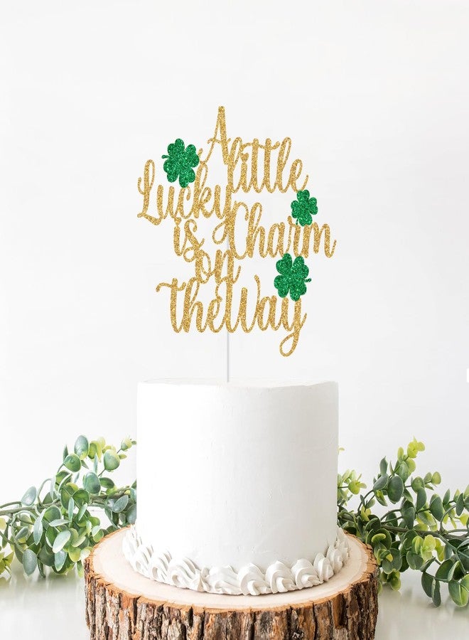 Yotawebery A Little Lucky Charm is on the Way Cake Topper, Lucky Baby Shower Decorations, St Patrick's Day Baby Shower Gender Reveal Party Decorations, Gold Glitter - Image 3