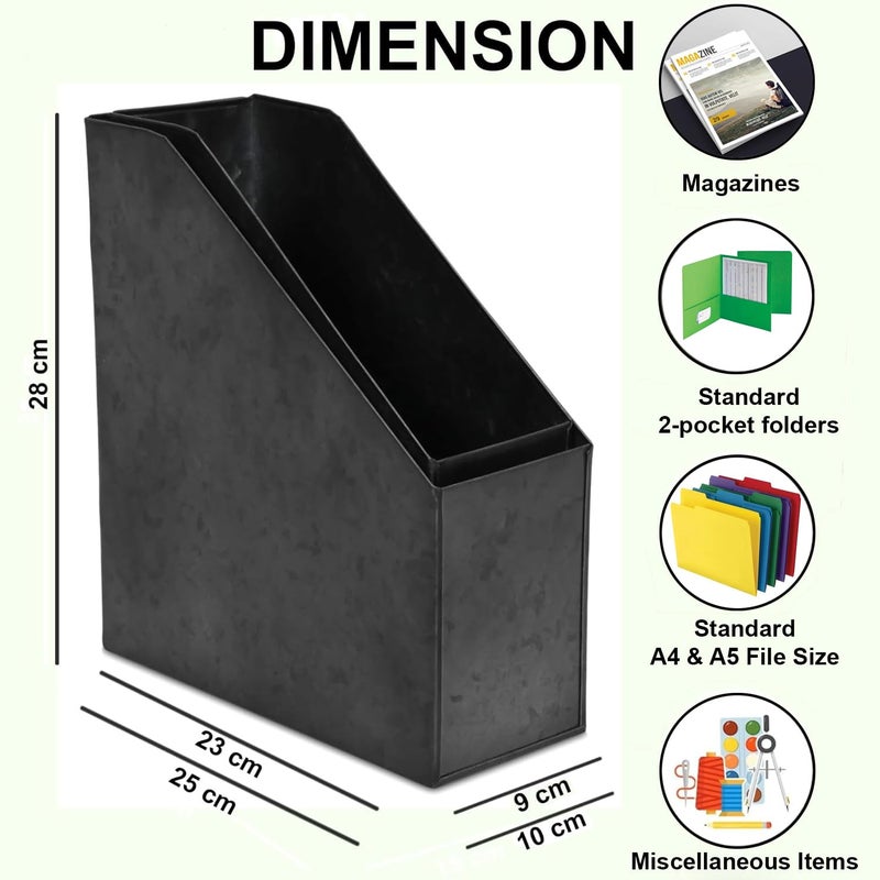 Elan Method Galvanized Metal File Holder | Desktop Organizer for Office and Study | File Rack for Documents Books, Magazines and Papers | Compatible for A4,A5 (Black, Set of 2) - Image 2