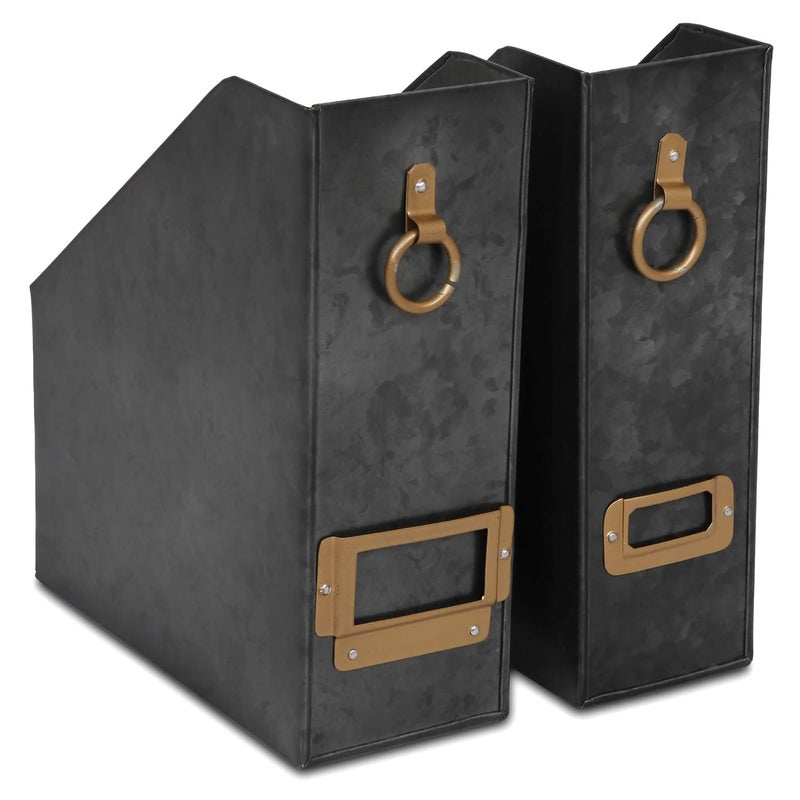 Elan Method Galvanized Metal File Holder | Desktop Organizer for Office and Study | File Rack for Documents Books, Magazines and Papers | Compatible for A4,A5 (Black, Set of 2) - Image 5