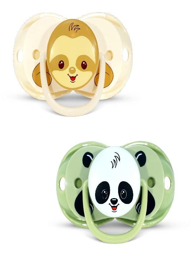 Razbaby - RaZbaby Keep-it-Kleen Baby Pacifier 2 Pack, 0-36M (Infant-3 yrs), Closes Automatically When Dropped, Silicone Orthodontic Nipple Stays Clean, Built-in Shield/Case, Easy to Clean - Panda/Sloth - Image 1