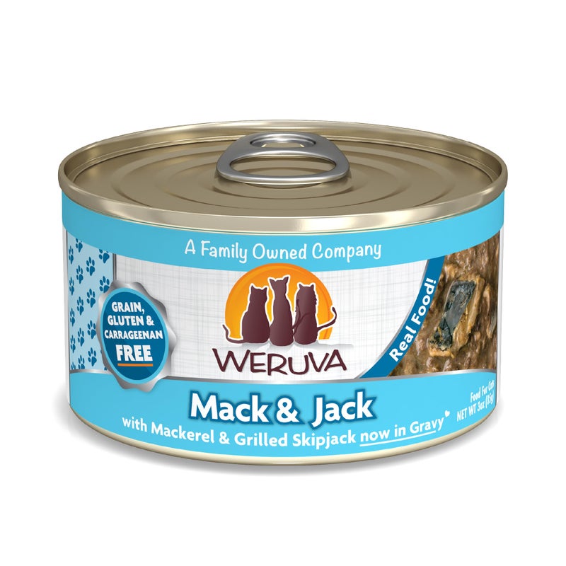 Weruva Classic Cat Food, Mack & Jack with Mackerel & Grilled Skipjack in Gravy, 3oz Can (Pack of 24) - Image 1