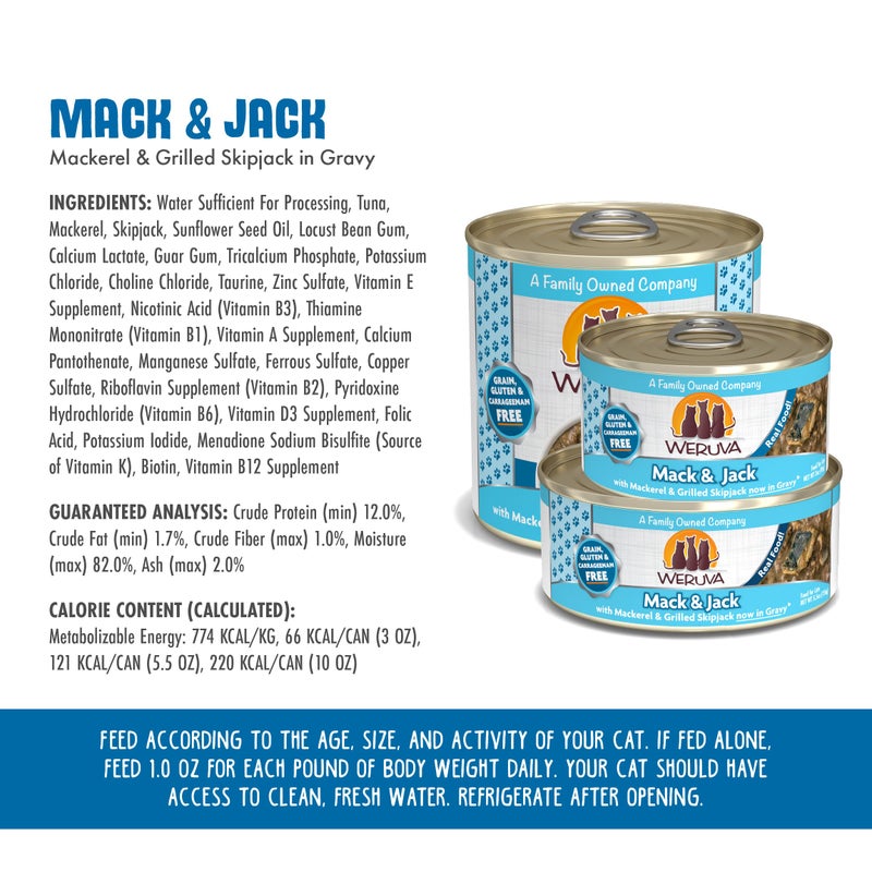 Weruva Classic Cat Food, Mack & Jack with Mackerel & Grilled Skipjack in Gravy, 3oz Can (Pack of 24) - Image 5