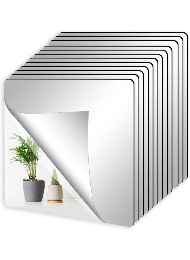 TPGP Pack of 12 Self-Adhesive Tile Mirrors, 15 x 15 cm, Acrylic Mirrors, Mirror Tiles, Self-Adhesive Mirror Wall Stickers for Home, Bathroom, Decor  - Image 1