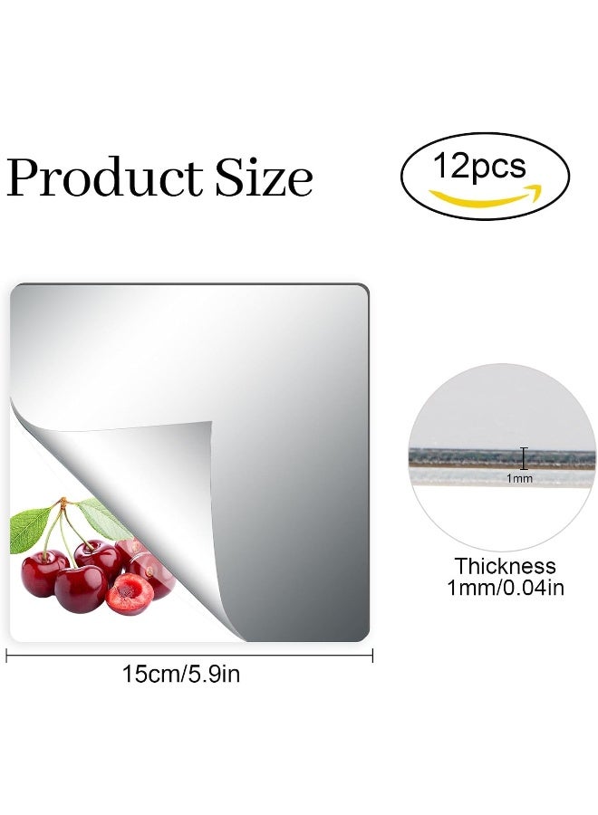 TPGP Pack of 12 Self-Adhesive Tile Mirrors, 15 x 15 cm, Acrylic Mirrors, Mirror Tiles, Self-Adhesive Mirror Wall Stickers for Home, Bathroom, Decor  - Image 2