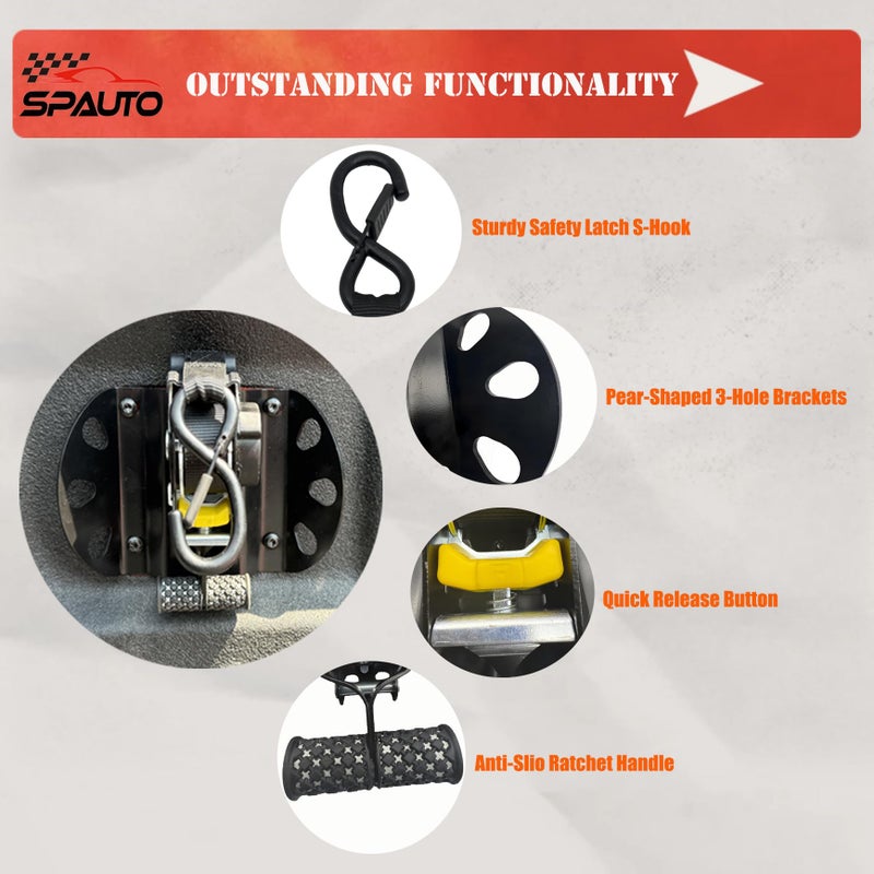 SPAUTO Retractable Ratchet Straps Compatible with 2015-2026 Ford F150, 2PCS Self Retracting Ratchet Straps Tie Down Anchors Box Link Cleats for F250/F350/F450/F550 Super Duty Truck Bed Accessories - Image 3