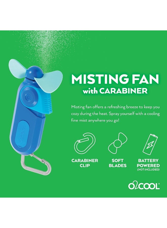 O2COOL Keychain Sport Misting Fan - Pocket Size Battery Powered Portable Handheld Fan With Carabiner Clip and Mister 2 Pack (Blue) - Image 2
