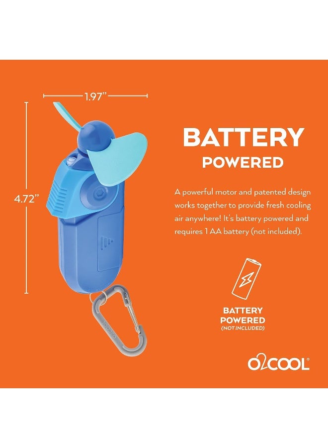 O2COOL Keychain Sport Misting Fan - Pocket Size Battery Powered Portable Handheld Fan With Carabiner Clip and Mister 2 Pack (Blue) - Image 3