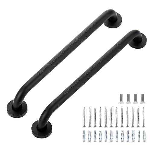 Ravinte Hardware Grab Bars for Shower 2 Pack 18Inch Anti Slip Shower Handles for Elderly Safety Shower Grab Bar Stainless Steel Handicap Grab Bars for Bathroom Black 1 Diameter - Image 1