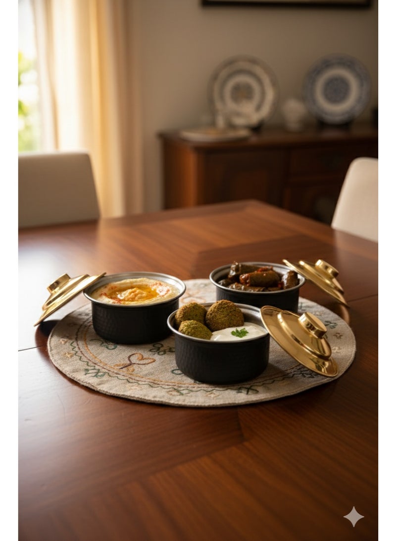 طقم حلل صغيرة ستانلس ستيل – 3 قطع – تصميم مطروق بغطاء ذهبي - Image 4