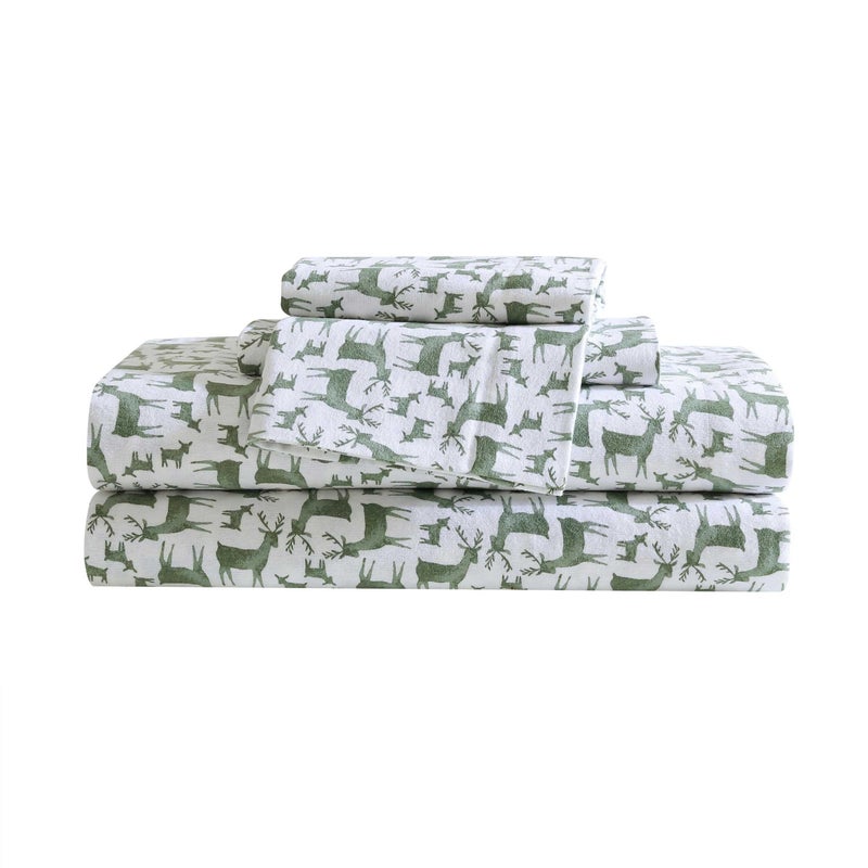 Eddie Bauer - Flannel Sheets Twin Size, Anti-Pilling & Wrinkle Resistant Cotton, Touchably Soft for All-Season Comfort - Bed Sheets with Matching Pillowcase & Fitted Sheet (Deer Camp Green) - Image 1