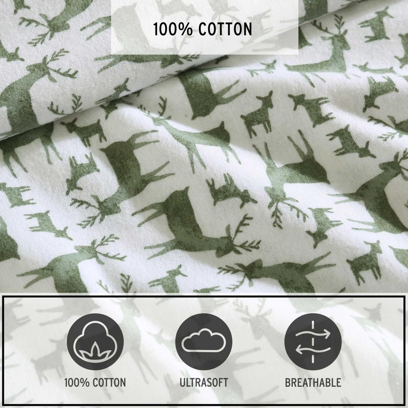 Eddie Bauer - Flannel Sheets Twin Size, Anti-Pilling & Wrinkle Resistant Cotton, Touchably Soft for All-Season Comfort - Bed Sheets with Matching Pillowcase & Fitted Sheet (Deer Camp Green) - Image 5